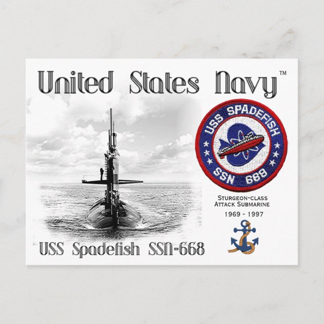 USS SPADEFISH SSN-668 SUBMARINE POSTCARD (Front)