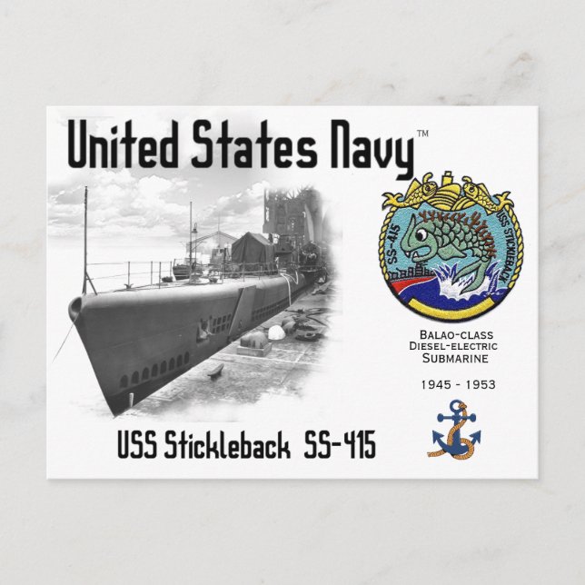 USS STICKLEBACK SS-415 SUBMARINE POSTCARD (Front)