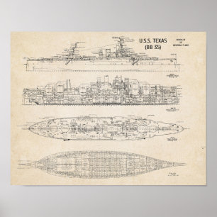 USS TEXAS Blueprint Poster