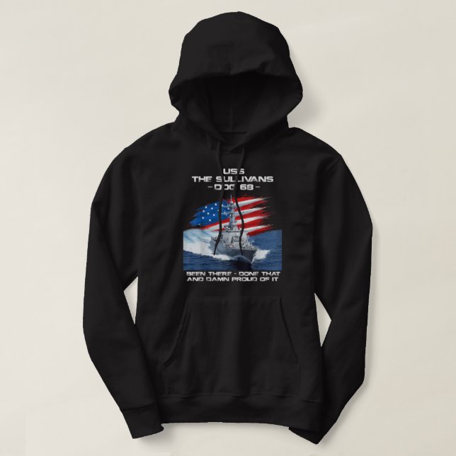 USS The Sullivans DDG-68 Destroyer Ship USA Flag V Hoodie (Design Front)