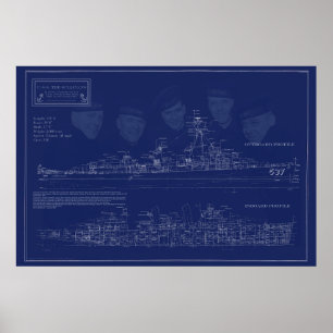 USS The Sullivans Ship Blueprints Poster