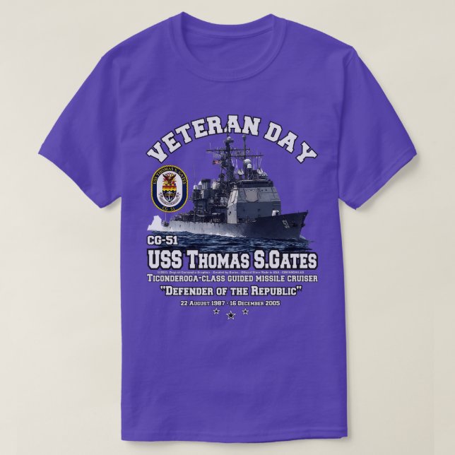 USS Thomas S Gates CG51 Cruiser Veterans T-Shirt (Design Front)