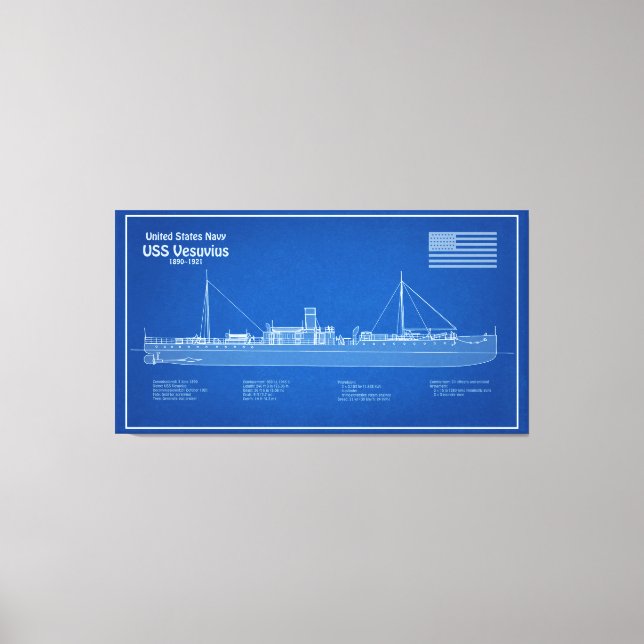 USS Vesuvius - Ship Blueprint Plans ABD Canvas Print (Front)