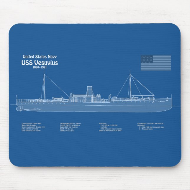 USS Vesuvius - Ship Blueprint Plans ABD Mouse Mat (Front)