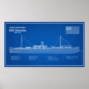 USS Vesuvius - Ship Blueprint Plans ABD Poster