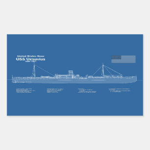 USS Vesuvius - Ship Blueprint Plans ABD Rectangular Sticker