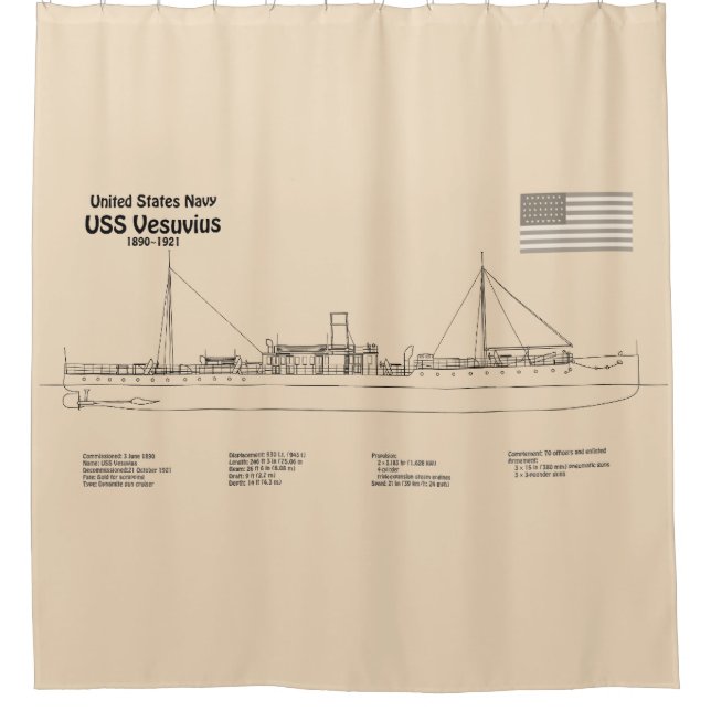 USS Vesuvius - Ship Blueprint Plans SD Shower Curtain (Front)