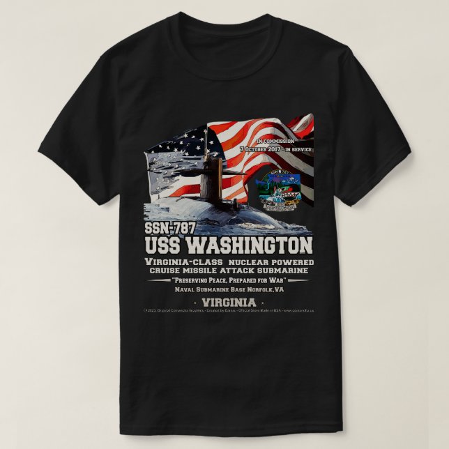 USS Washington SSN787 Submarine veterans T-Shirt (Design Front)