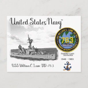 USS WILLIAM C. LAWE DD-763  DESTROYER POSTCARD