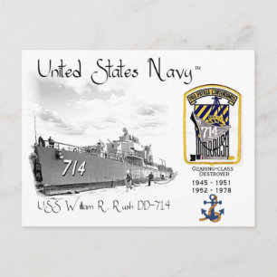USS WILLIAM R. Rush DD-714  DESTROYER Postcard