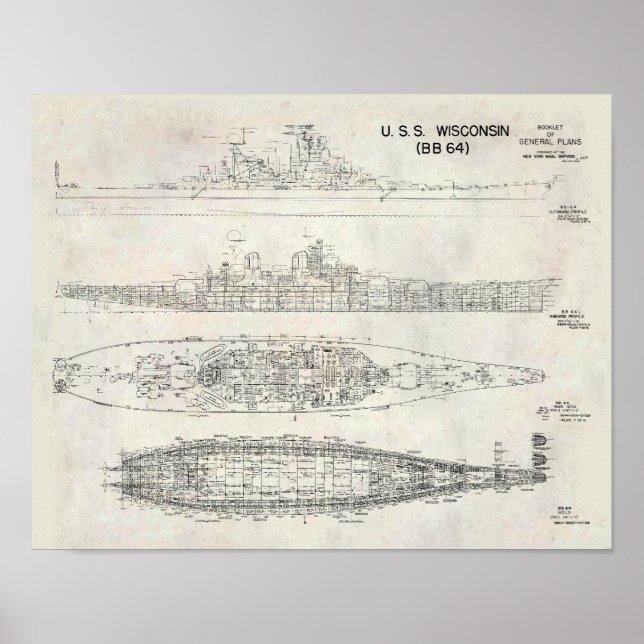 USS Wisconsin Blueprint Poster (Front)