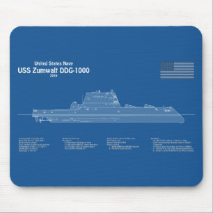 USS Zumwalt - Ship Blueprint Plans ABD Mouse Mat