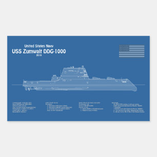 USS Zumwalt - Ship Blueprint Plans ABD Rectangular Sticker