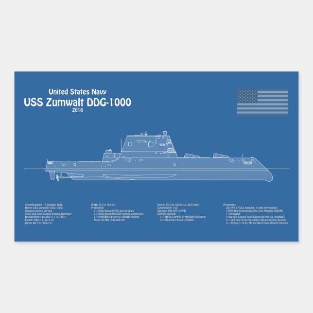 USS Zumwalt - Ship Blueprint Plans ABD Rectangular Sticker (Front)