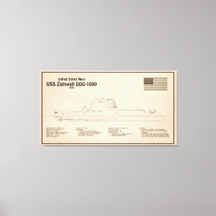 USS Zumwalt - Ship Blueprint Plans SD Canvas Print