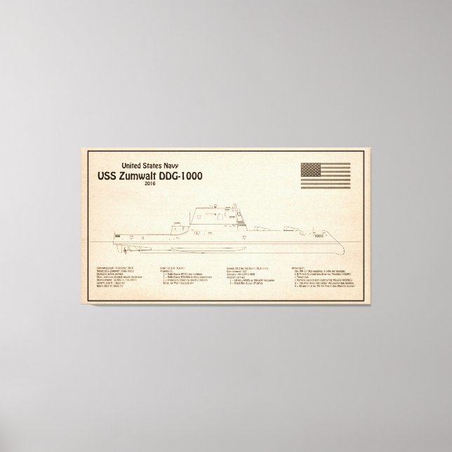 USS Zumwalt - Ship Blueprint Plans SD Canvas Print (Front)