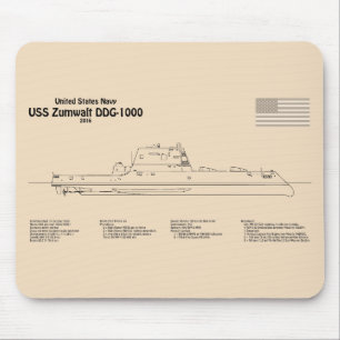 USS Zumwalt - Ship Blueprint Plans SD Mouse Mat