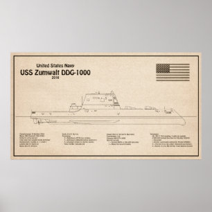 USS Zumwalt - Ship Blueprint Plans SD Poster