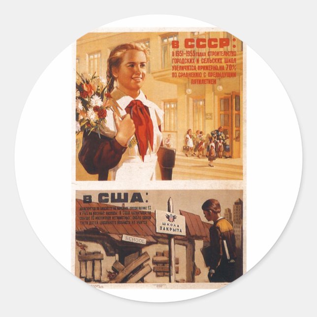 USSR CCCP Cold War Soviet Union Propaganda Posters Classic Round Sticker (Front)