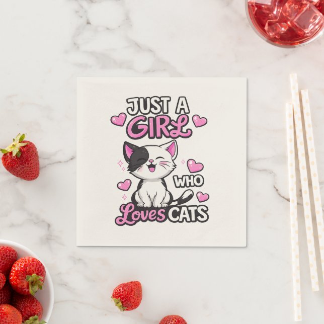 ust a Girl Who Loves Cats Cute Black & White Kitty Napkin (Insitu)