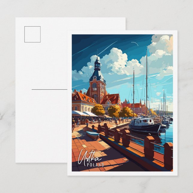 Ustka Poland Art vintage travel illustration Postcard (Front/Back)