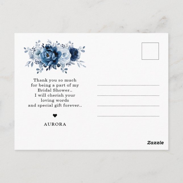 usty Blue Slate Navy Bridal Shower Thank you   Postcard (Back)