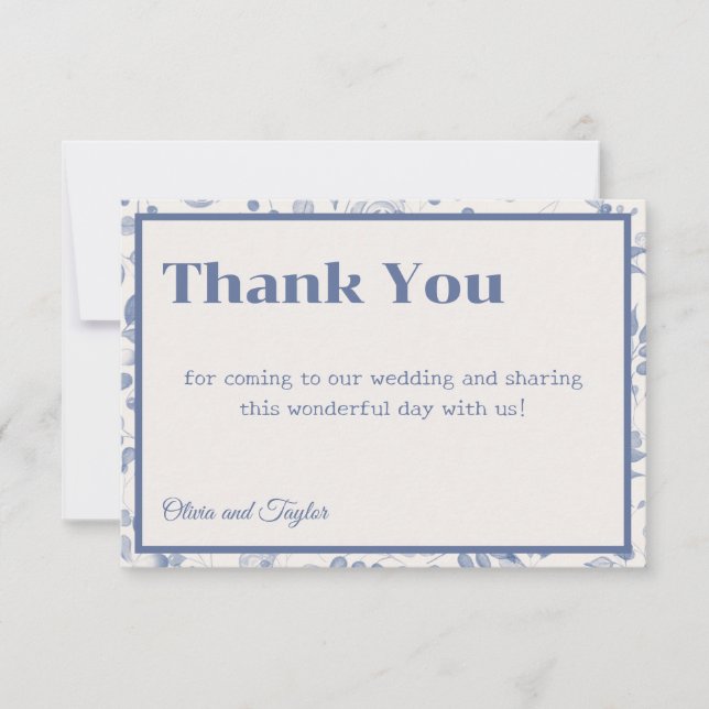 usty Blue Watercolor Floral Wedding Thank You Card (Front)