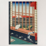 Utagawa Hiroshige - Asakusa Rice fields Jigsaw Puzzle<br><div class="desc">Asakusa Rice fields and Torinomachi Festival - Number 101 in the series One Hundred Famous Views From Edo - Utagawa Hiroshige, Woodblock color print, 1857. Ukiyo-e print shows a cat sitting on a wall where the sliding panels have been opened, watching the festival procession in the rice paddies nearby, with...</div>