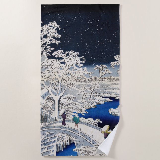 Utagawa Hiroshige - Drum Bridge at Meguro Beach Towel (Front)