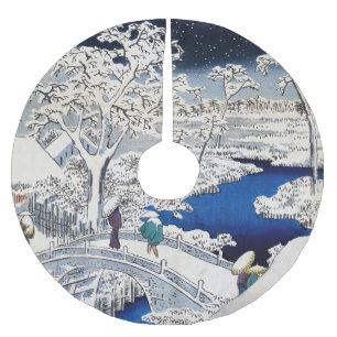 Utagawa Hiroshige - Drum Bridge at Meguro Brushed Polyester Tree Skirt