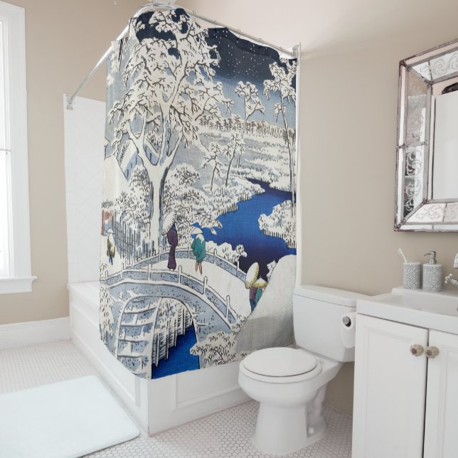 Utagawa Hiroshige - Drum Bridge at Meguro Shower Curtain (In Situ)
