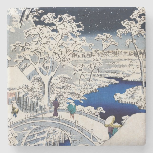 Utagawa Hiroshige - Drum Bridge at Meguro Stone Coaster (Front)