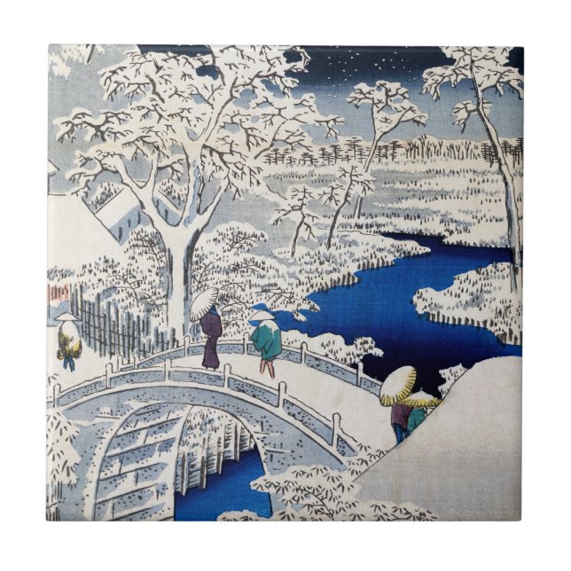 Utagawa Hiroshige - Drum Bridge at Meguro Tile (Front)