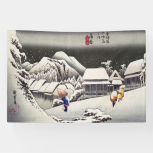 Utagawa Hiroshige - Evening Snow at Kanbara Banner