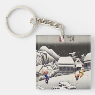 Utagawa Hiroshige - Evening Snow at Kanbara Key Ring