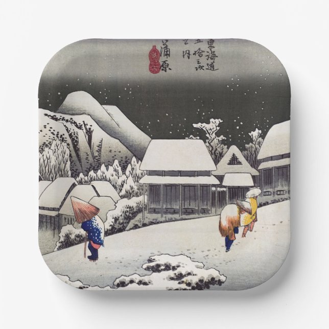 Utagawa Hiroshige - Evening Snow at Kanbara Paper Plate (Front)