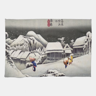 Utagawa Hiroshige - Evening Snow at Kanbara Tea Towel