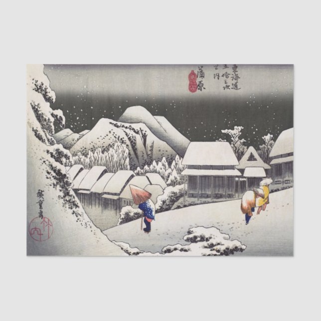 Utagawa Hiroshige - Evening Snow at Kanbara Tissue Paper (Front)