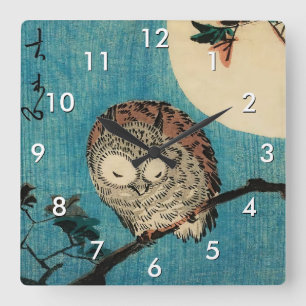Utagawa Hiroshige - Horned Owl on Maple Branch Square Wall Clock
