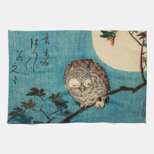 Utagawa Hiroshige - Horned Owl on Maple Branch Tea Towel