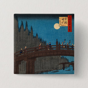 Utagawa Hiroshige - Kyoto Bridge by Moonlight 15 Cm Square Badge