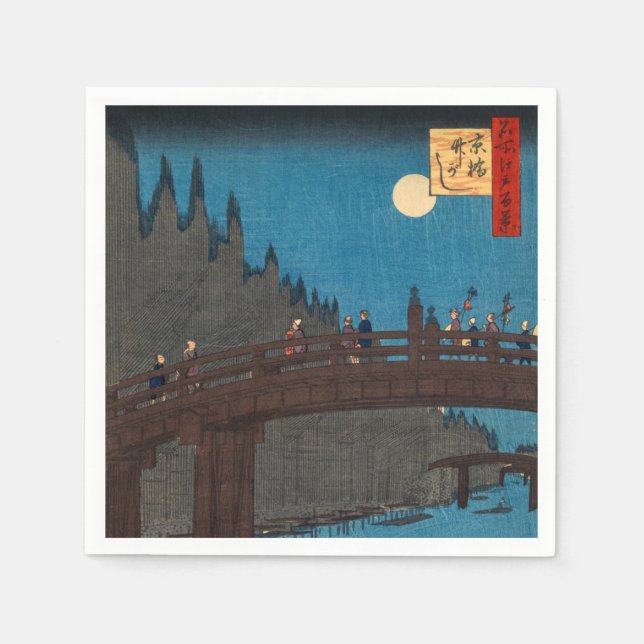 Utagawa Hiroshige - Kyoto Bridge by Moonlight Napkin (Front)
