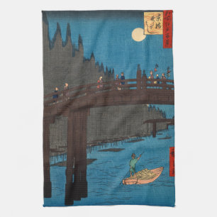 Utagawa Hiroshige - Kyoto Bridge by Moonlight Tea Towel