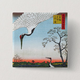 Utagawa Hiroshige - Minowa, Kanasugi, Mikawashima 15 Cm Square Badge