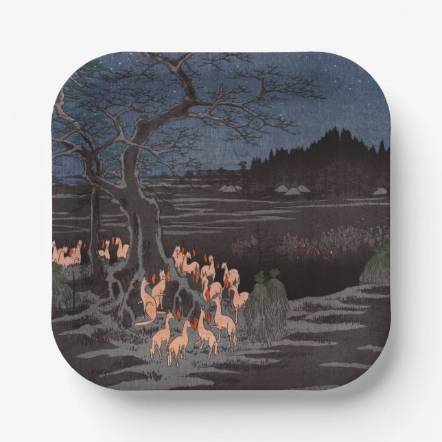 Utagawa Hiroshige - New Year's Eve Foxfires Paper Plate (Front)