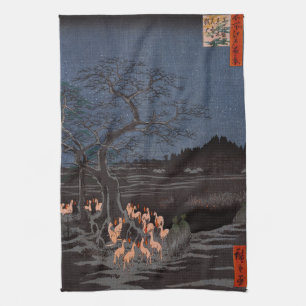 Utagawa Hiroshige - New Year's Eve Foxfires Tea Towel