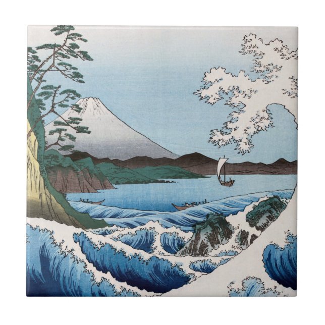 Utagawa Hiroshige - Sea off Satta, Suruga Province Tile (Front)