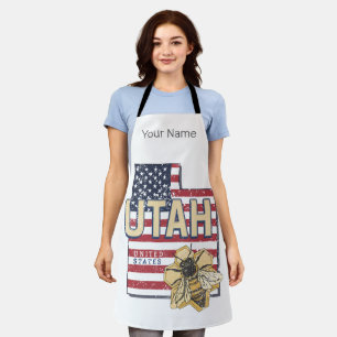 Utah Bee United States Retro Map Vintage USA Apron