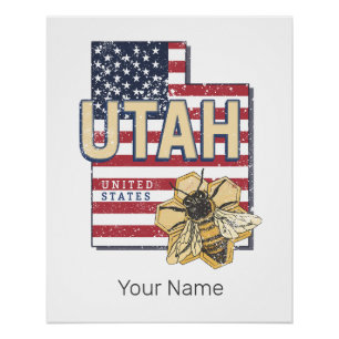Utah Bee United States Retro Map Vintage USA Poster