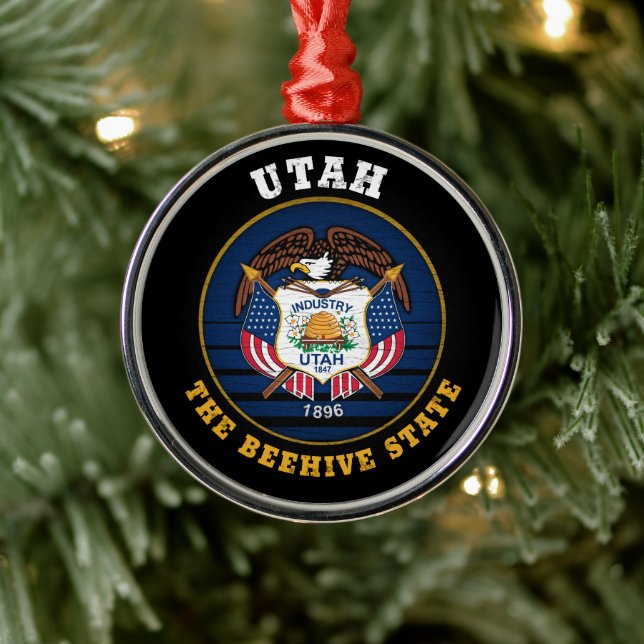 UTAH BEEHIVE STATE FLAG METAL TREE DECORATION (Tree)